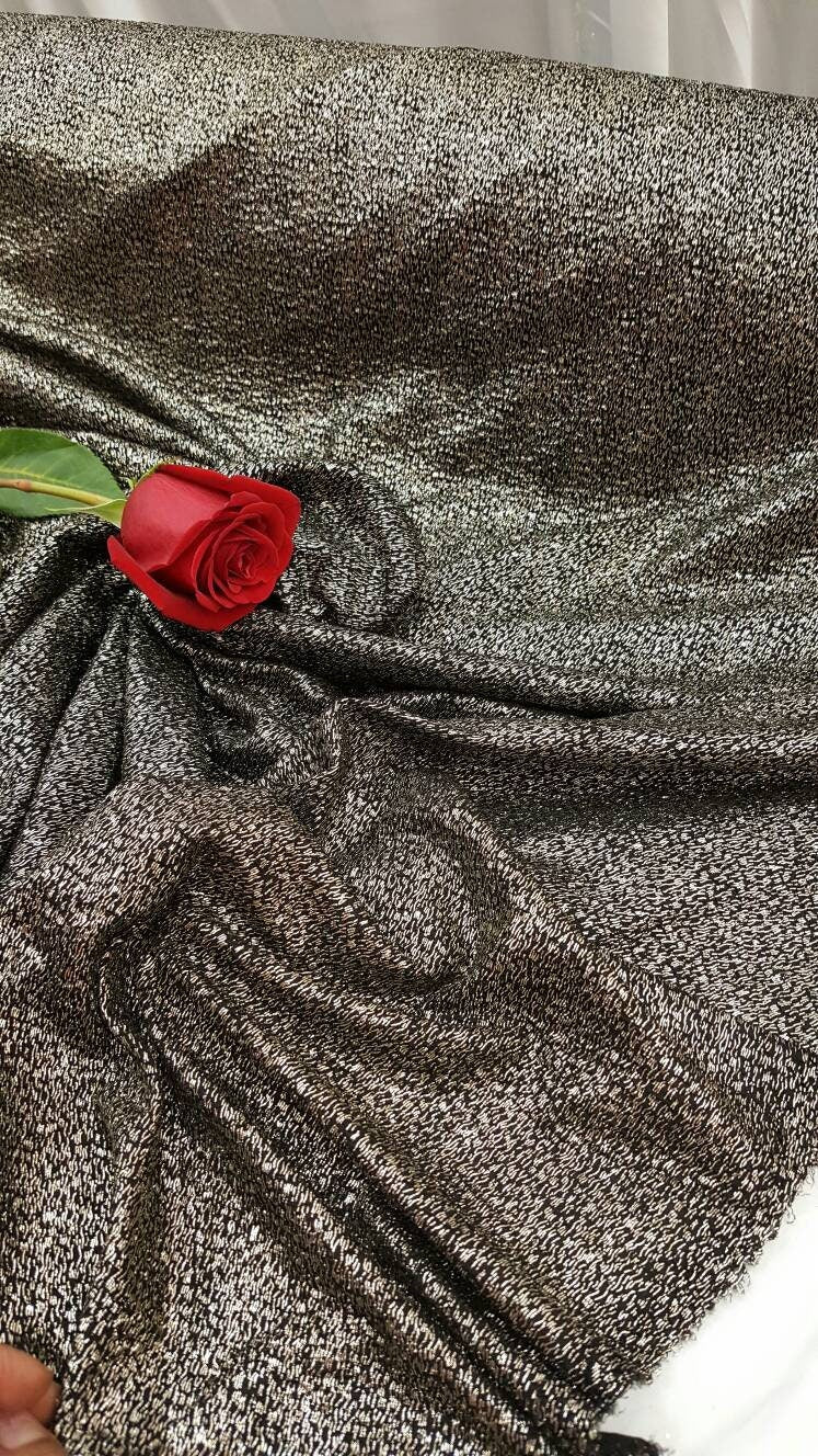 4 Way Stretch Glitter Fabric Black Gold