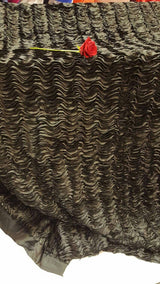 Black Satin Waves Ruffles Fabric