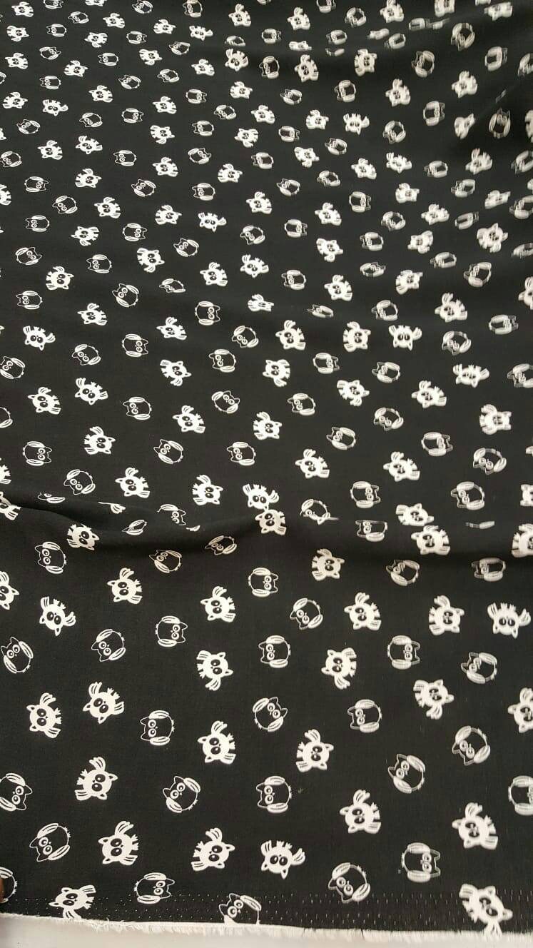 Rayon Challis Black and White Owls