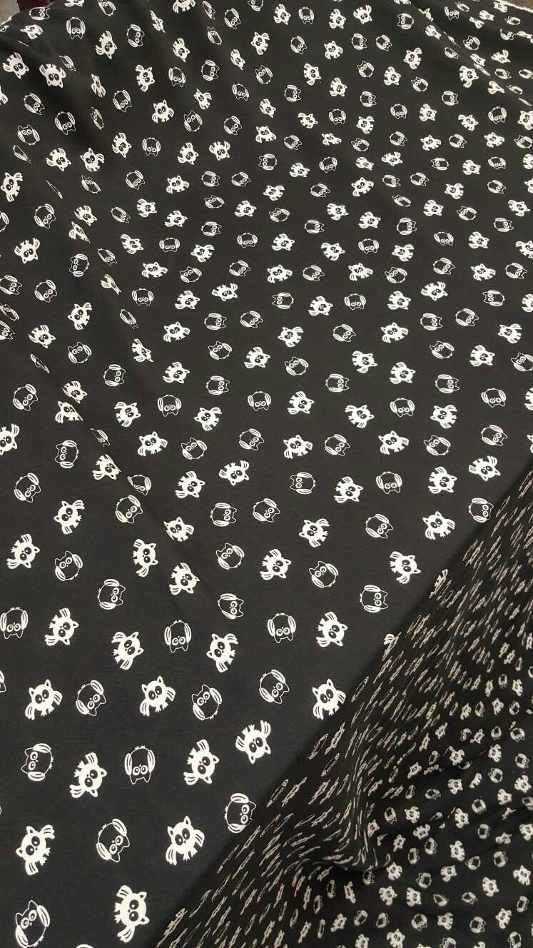 Rayon Challis Black and White Owls