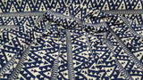 Rayon Challis Geometric White and Blue Fabric