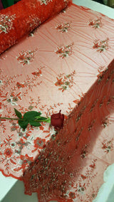 Red Floral Lace on Mesh