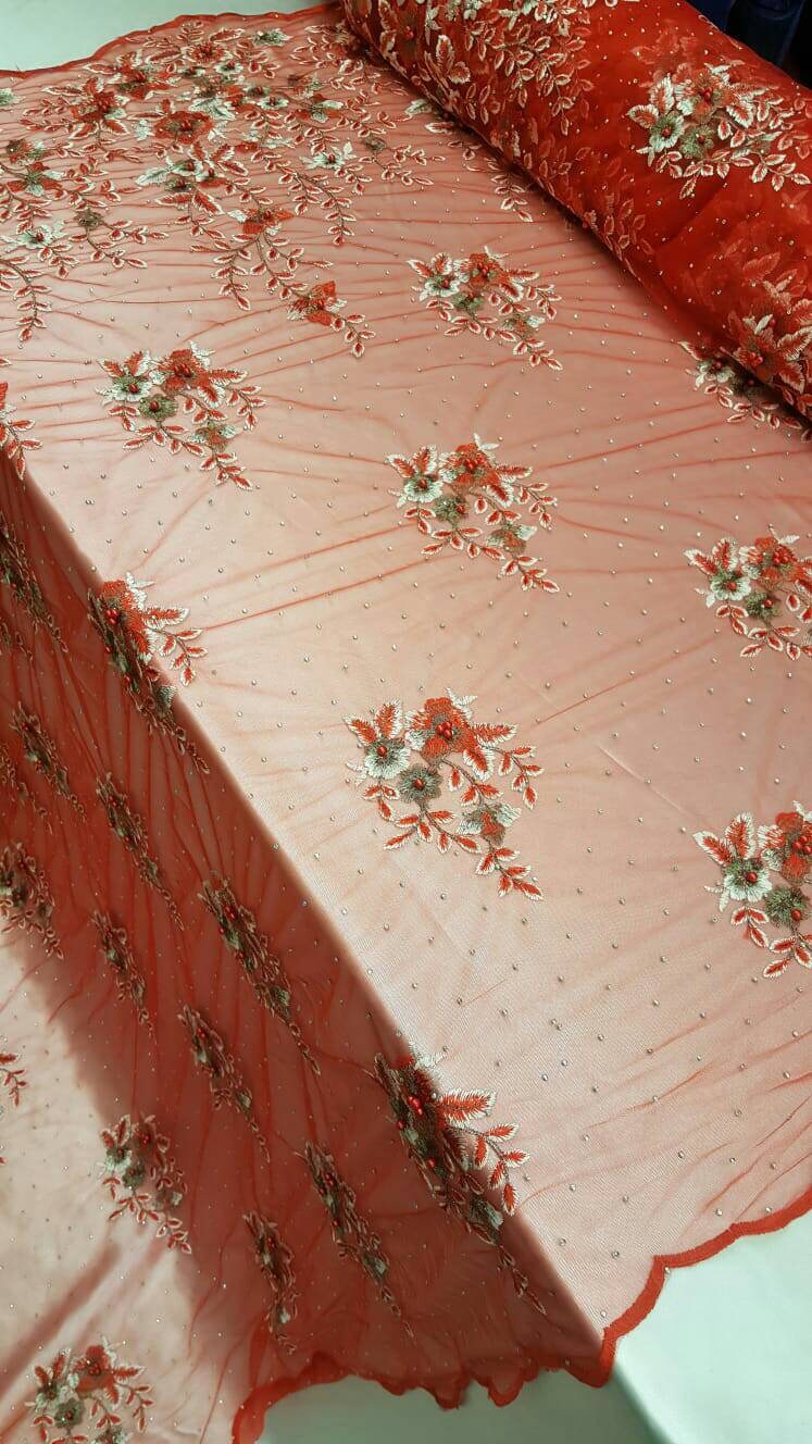 Red Floral Lace on Mesh