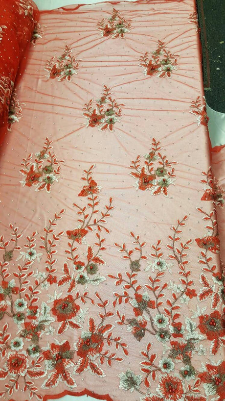 Red Floral Lace on Mesh