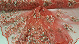 Embroidered Floral Lace Mesh Coral