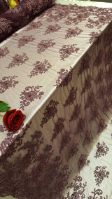Embroidered Lace on Mesh Eggplant