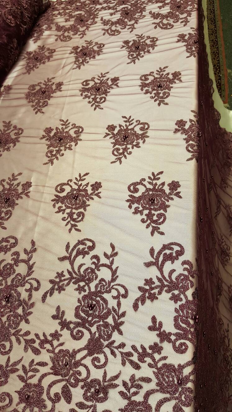 Embroidered Lace on Mesh Eggplant