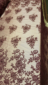 Embroidered Lace on Mesh Eggplant