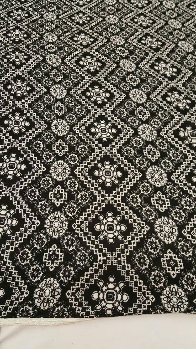Rayon Crepe Geometric Black and White Fabric