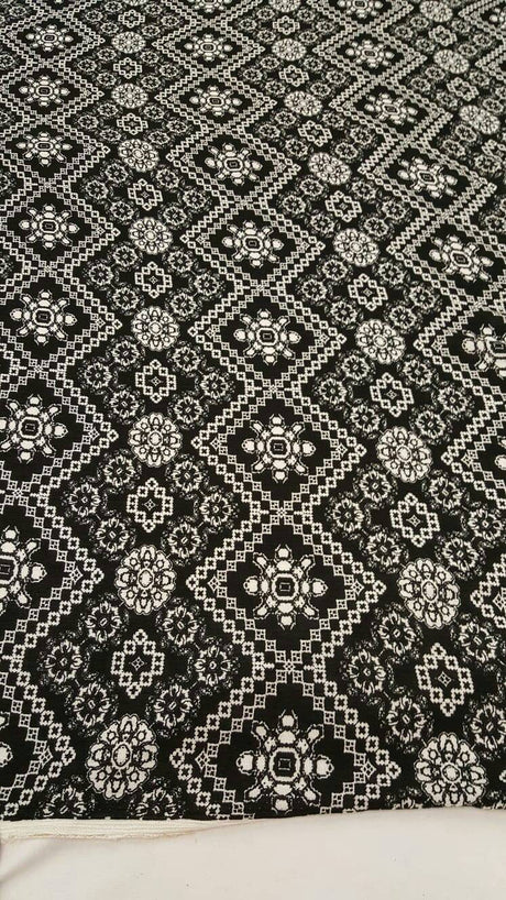 Rayon Crepe Geometric Black and White Fabric