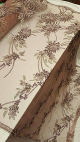 Beaded Bridal Lace Mauve 3D Floral