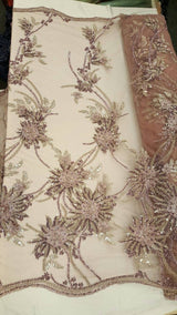 Beaded Bridal Lace Mauve 3D Floral
