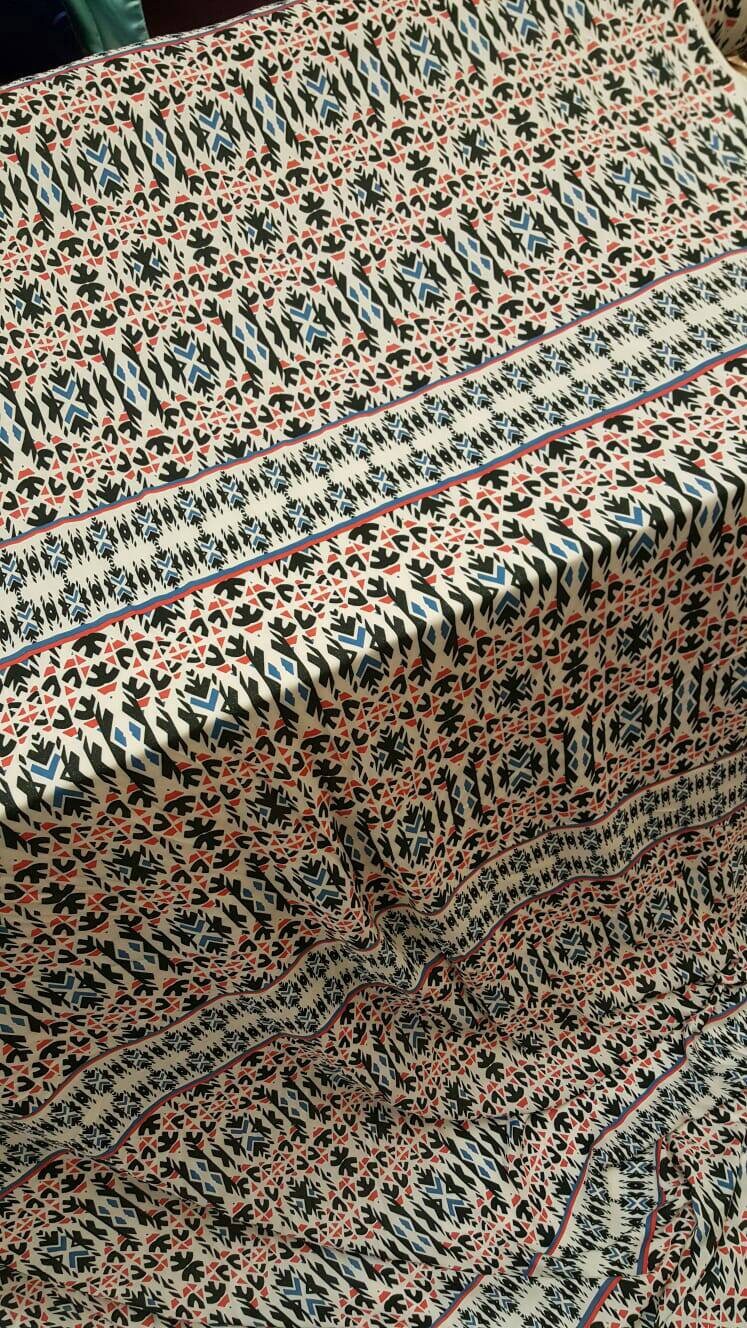 Rayon Challis Geometric Textured Blue Hues