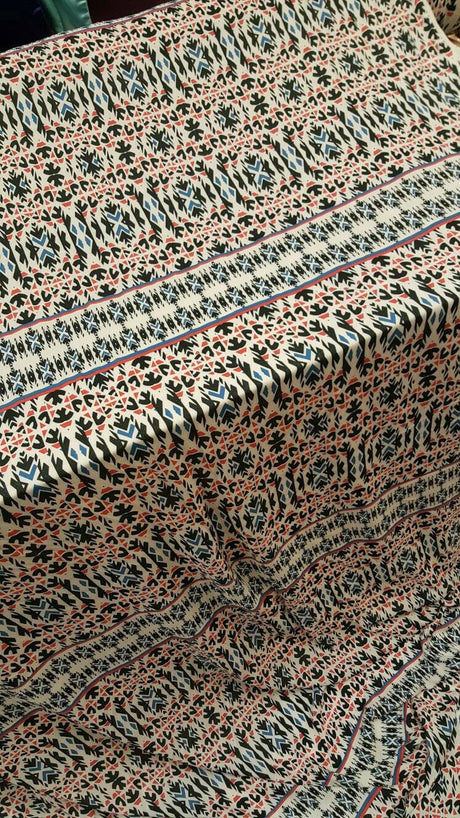 Rayon Challis Geometric Textured Blue Hues