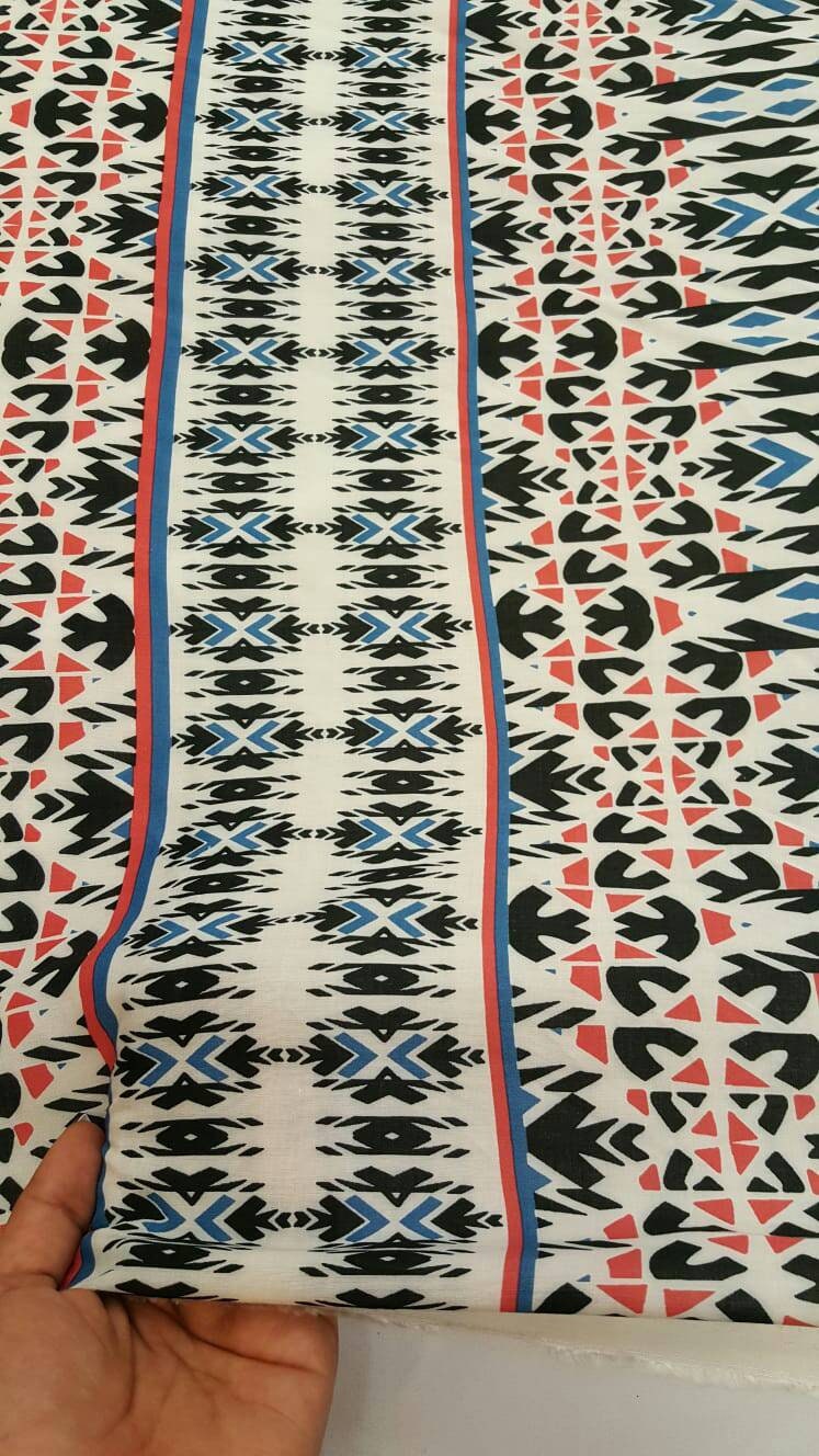 Rayon Challis Geometric Textured Blue Hues