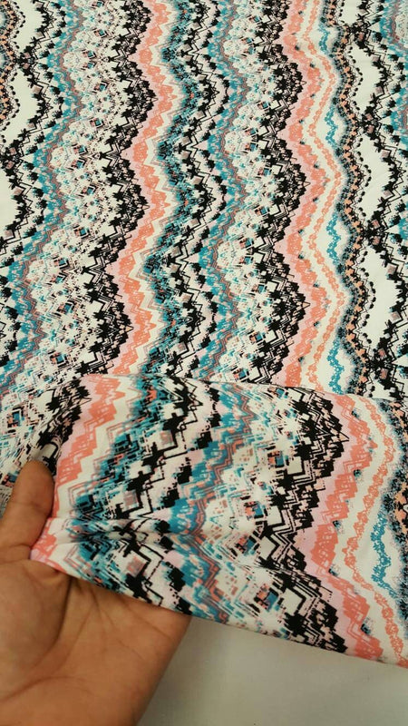 Rayon Challis Geometric Textured Blue Hues