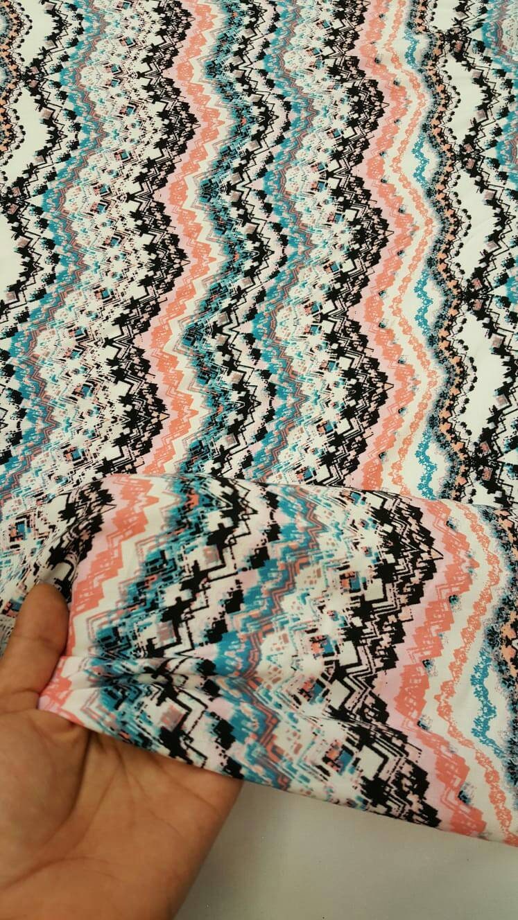 Rayon Challis Geometric Textured Blue Hues