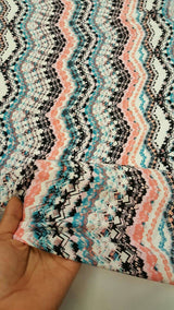 Rayon Challis Geometric Textured Blue Hues