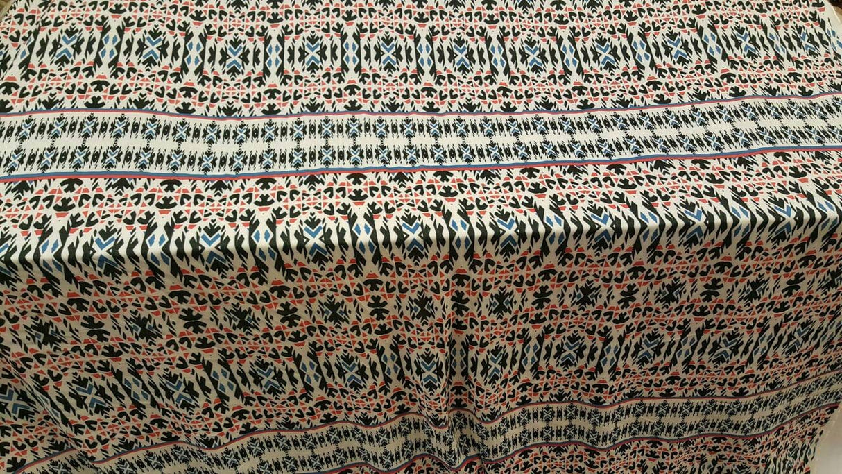 Rayon Challis Geometric Textured Blue Hues