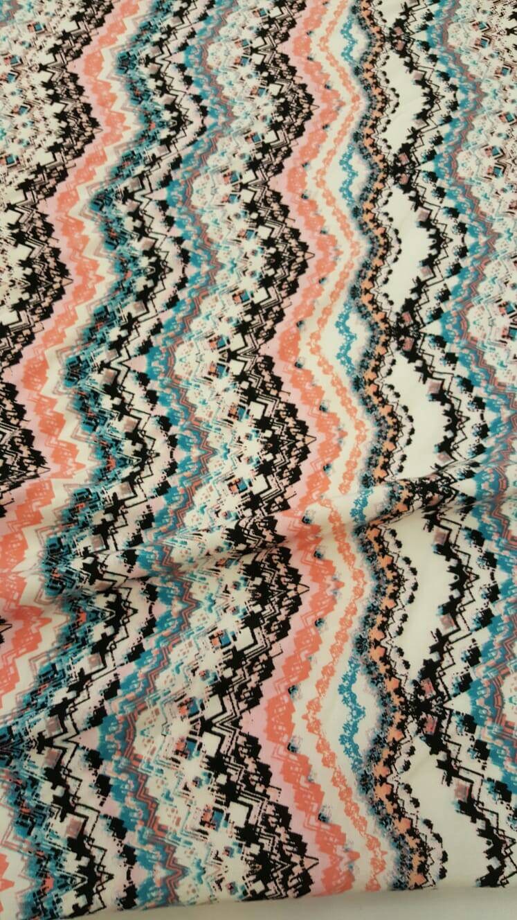 Rayon Challis Geometric Textured Blue Hues