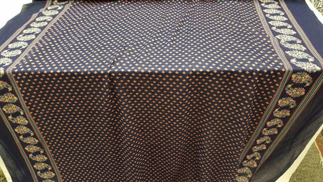 Rayon Challis Floral Print Fabric Navy Blue Yellow