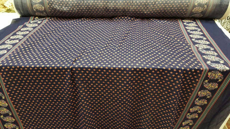 Rayon Challis Floral Print Fabric Navy Blue Yellow