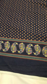 Rayon Challis Floral Print Fabric Navy Blue Yellow