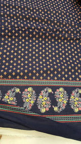 Rayon Challis Floral Print Fabric Navy Blue Yellow