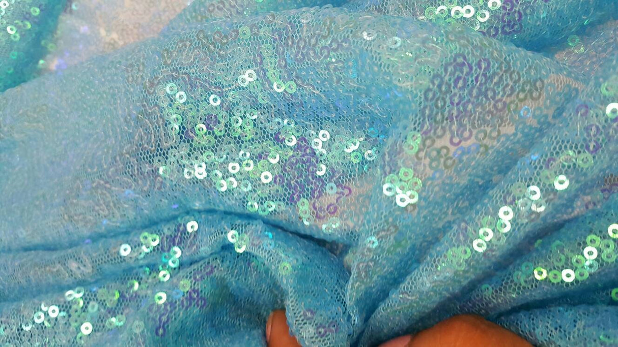 Sequin Fabric Sky Blue Iridescent