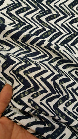 Rayon Challis Navy Blue Chevron Dots