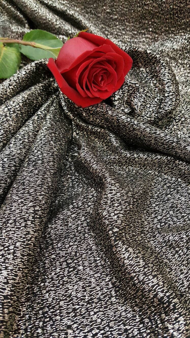 4 Way Stretch Glitter Fabric Black Gold