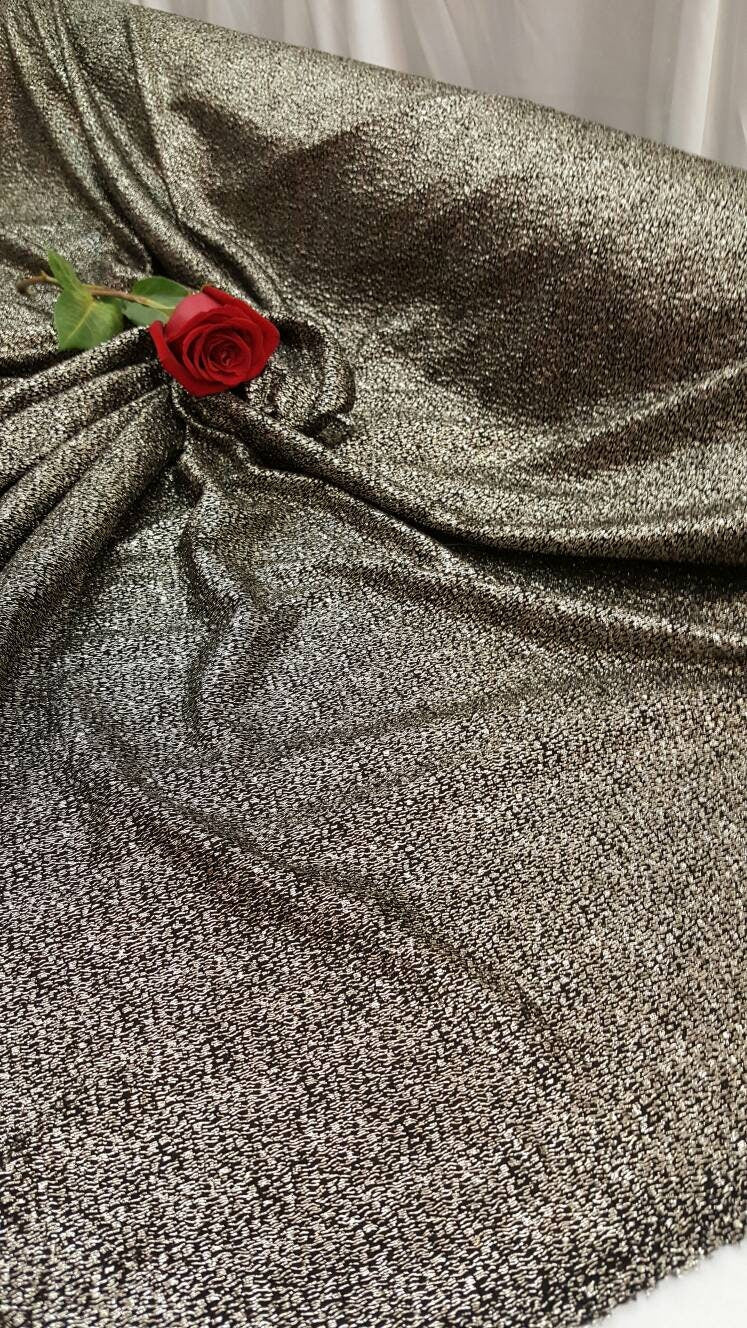 4 Way Stretch Glitter Fabric Black Gold