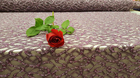 Beaded Lace Geometric Embroidered Mesh Mauve