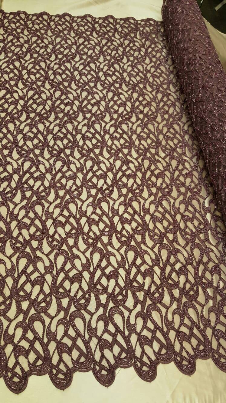 Beaded Lace Geometric Embroidered Mesh Mauve