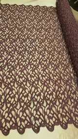 Beaded Lace Geometric Embroidered Mesh Mauve