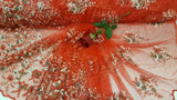 Red Floral Lace on Mesh