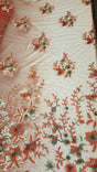 Embroidered Floral Lace Mesh Coral