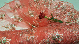 Embroidered Floral Lace Mesh Coral