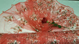 Embroidered Floral Lace Mesh Coral
