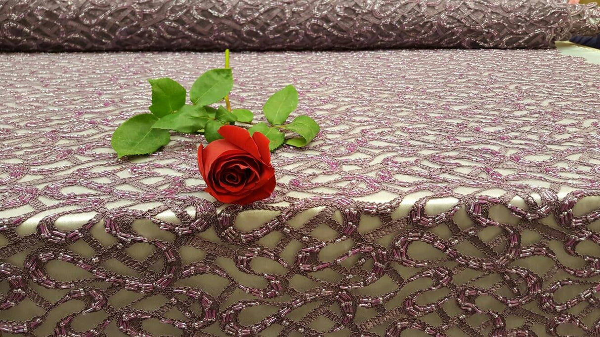 Beaded Lace Geometric Embroidered Mesh Mauve
