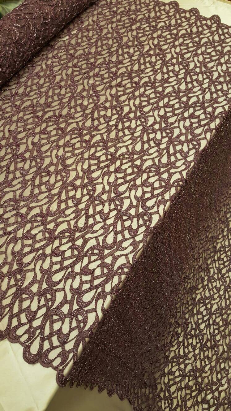 Beaded Lace Geometric Embroidered Mesh Mauve