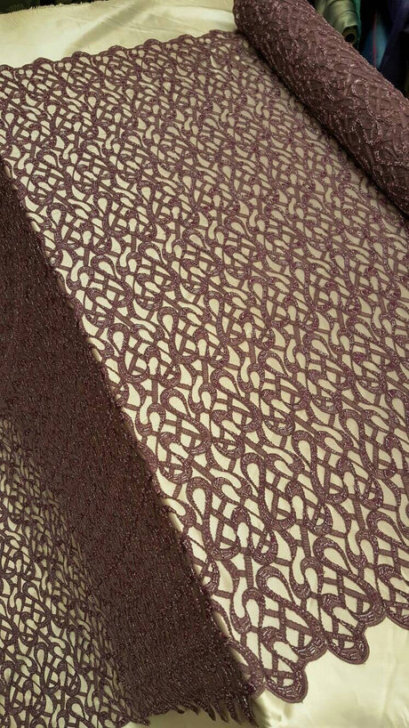 Beaded Lace Geometric Embroidered Mesh Mauve