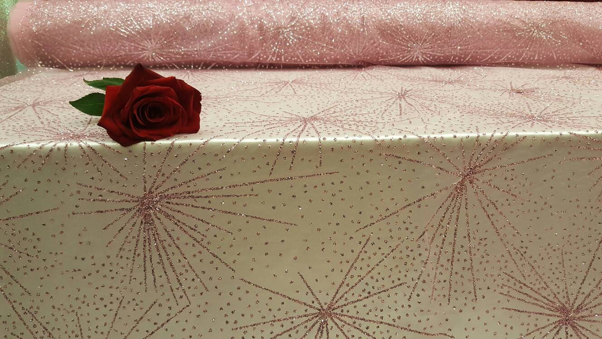 Pink Glitter Lace Stars Fabric