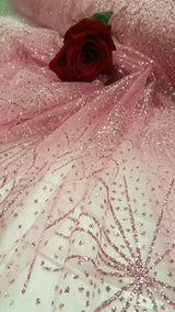 Pink Glitter Lace Stars Fabric