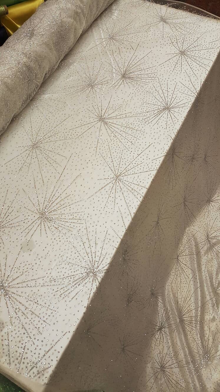 Glitter Lace Stars Silver Mesh