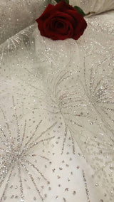 Glitter Lace Stars Silver Mesh