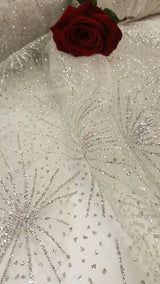 Glitter Lace Stars Silver Mesh