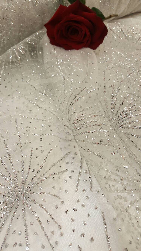 Glitter Lace Stars Silver Mesh