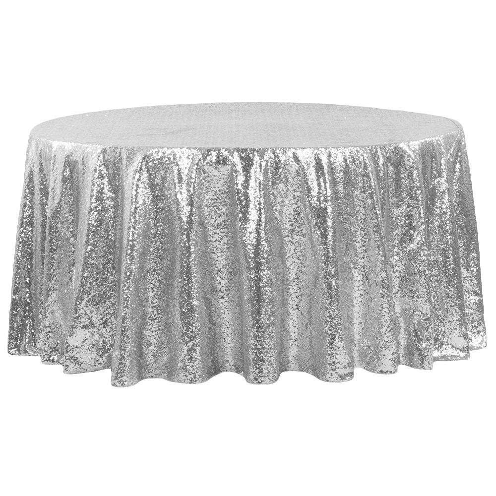 Sequin Tablecloth Silver 108in Round
