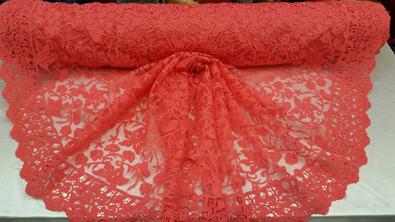 Coral Embroidery Lace Double Scalloped